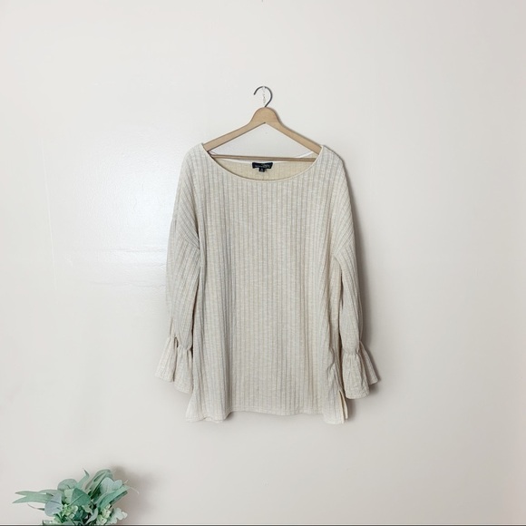 [Suzanne Betro] Ivory & Cream Striped Elastic Bell Sleeve Top - Picture 1 of 8
